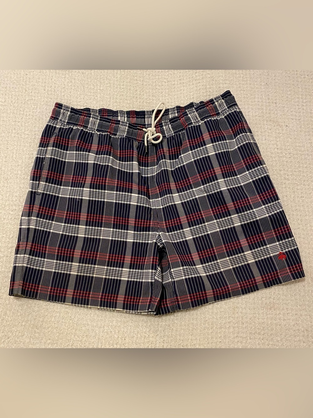 Brooks Brothers Navy, Red, and White Plaid Drawstring Shorts